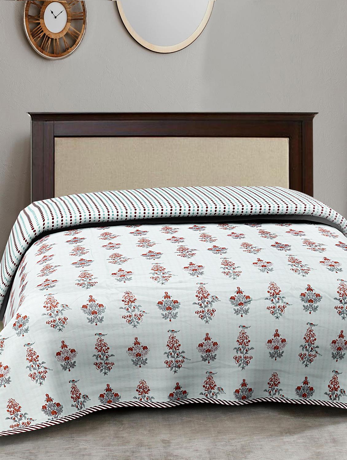 texstylers cotton reversible floral print 57 x 87 inches jaipuri single bed ac dohar - 20478368 - Standard Image - 1