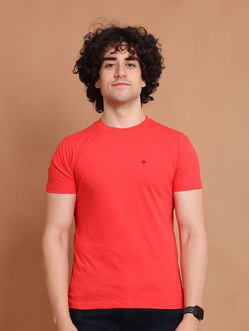 men round neck solid regular t-shirt