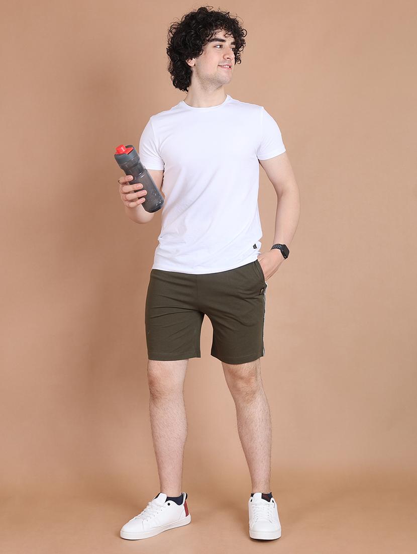 men side striped olive green cotton short - 20478544 - Standard Image - 4