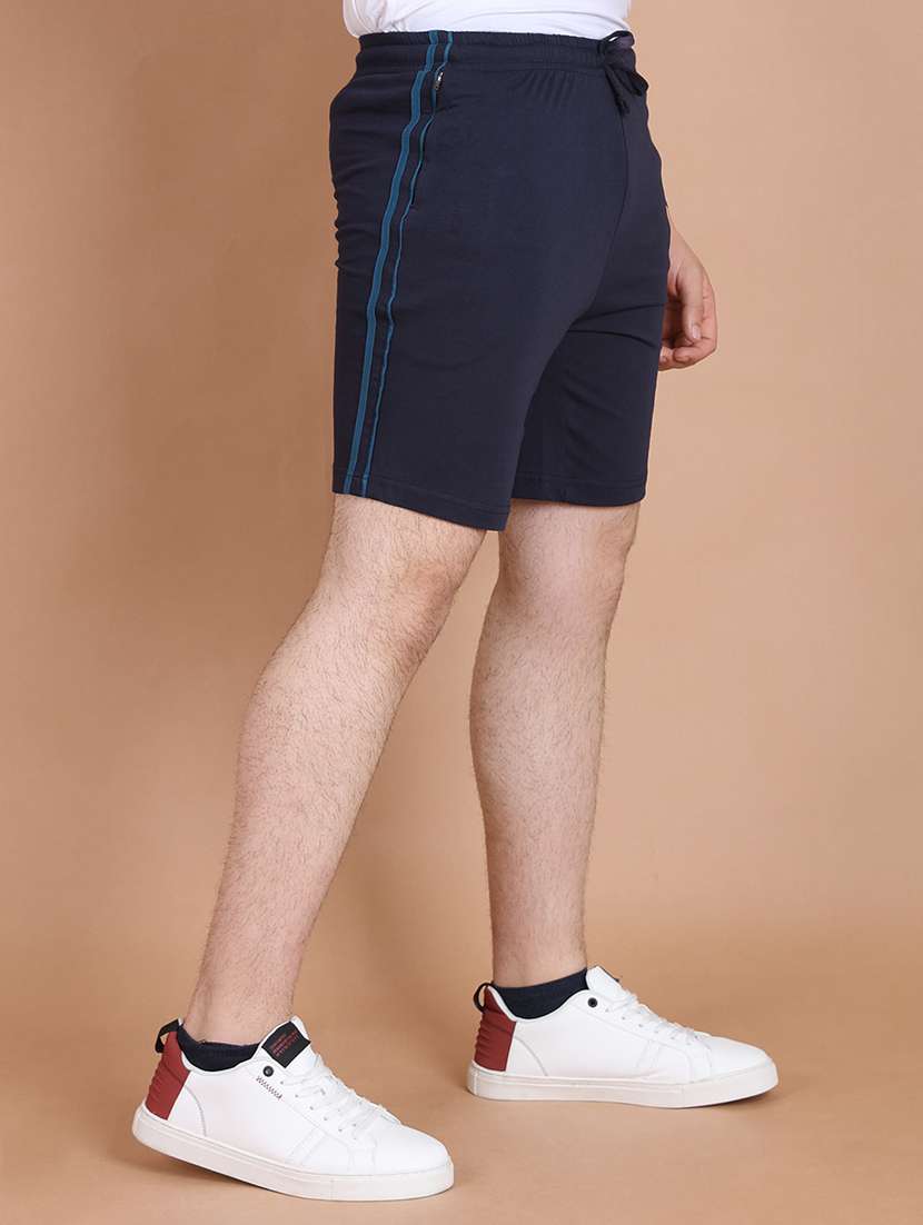 men side striped navy blue cotton shorts - 20478546 -  Standard Image - 1