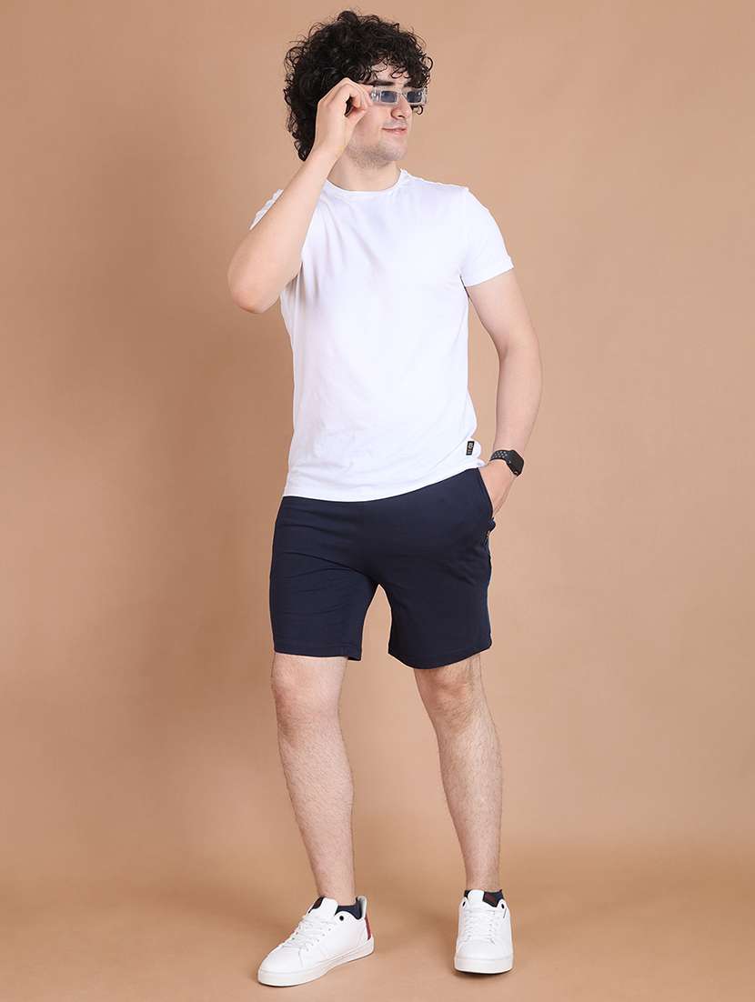 men side striped navy blue cotton shorts - 20478546 - Standard Image - 4
