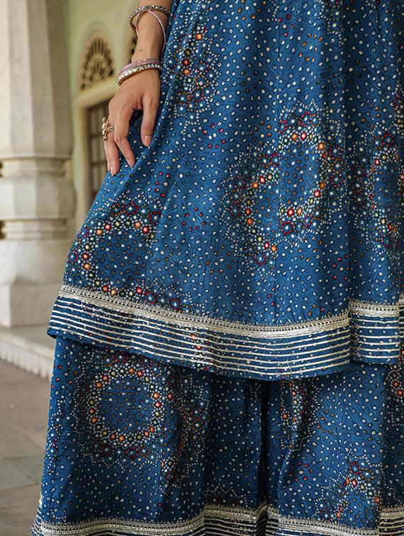 women blue round neck kurta sharara set with dupatta - 20478664 - Standard Image - 4
