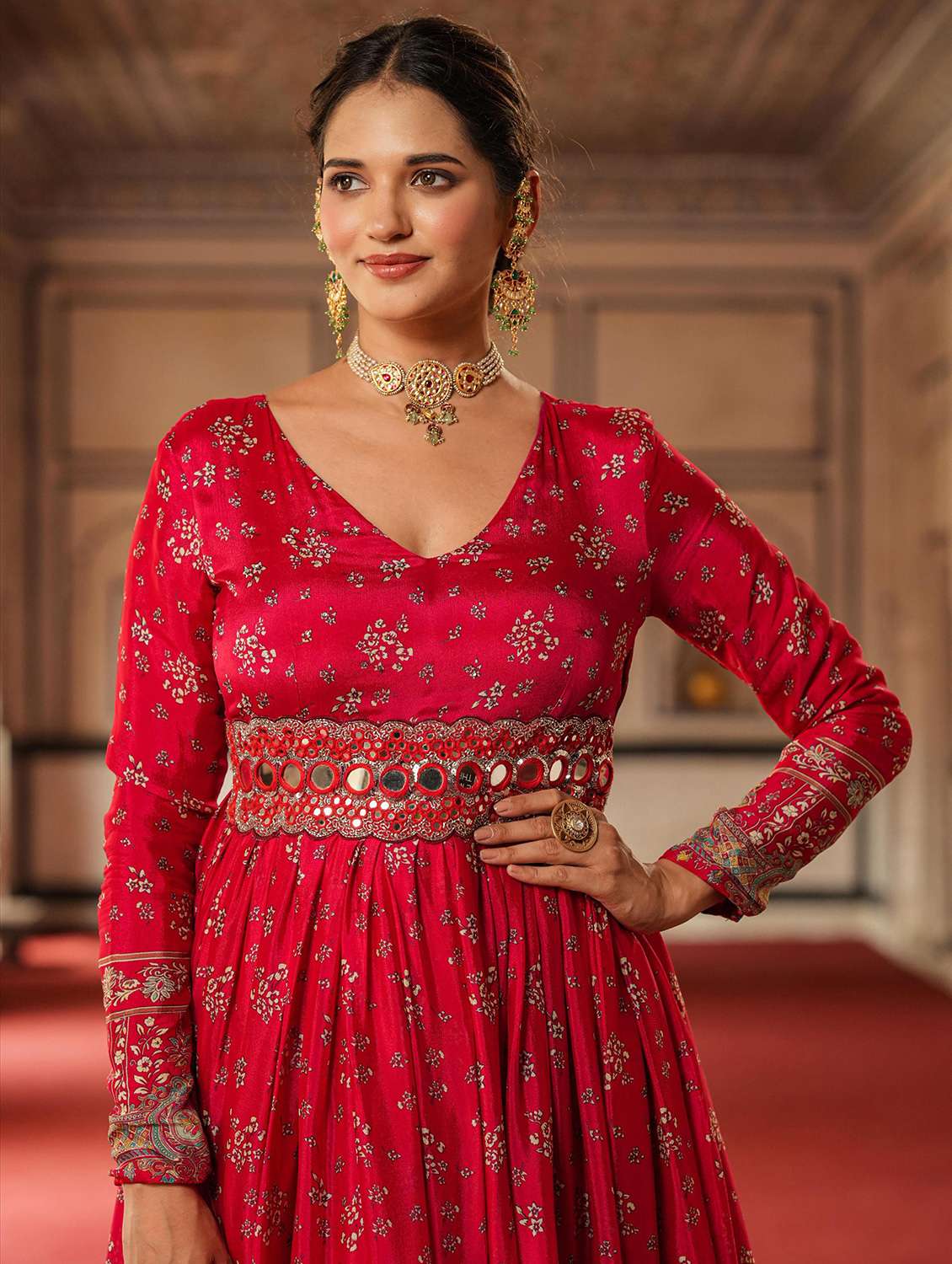 Buy online Women Maroon Floral V Neck Flared Dress from ethnic wear for Women by Scakhi for 4439 at 60% off | 2026 Limeroad.com Buy online Women Maroon Floral V Neck Flared Dress from ethnic wear for Women by Scakhi for 4439 at 60% off | 2026 Limeroad.com
