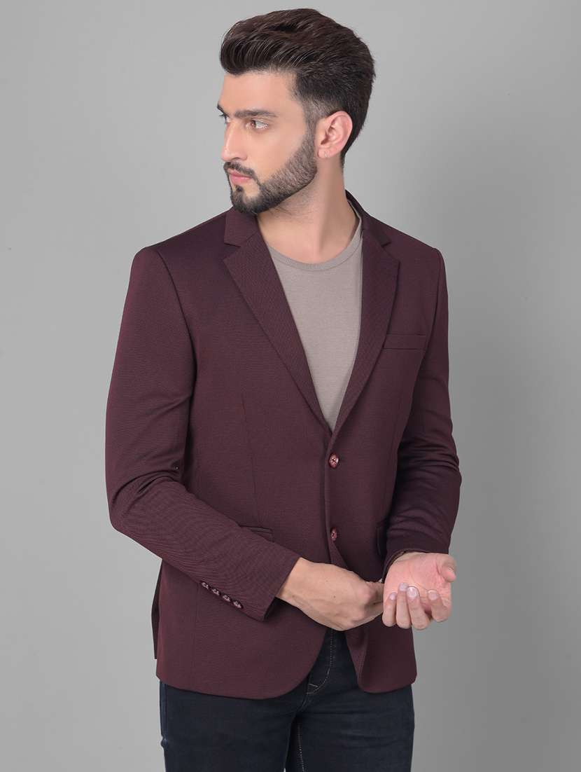 men solid purple polyester single breasted casual blazer - 20478706 -  Standard Image - 1