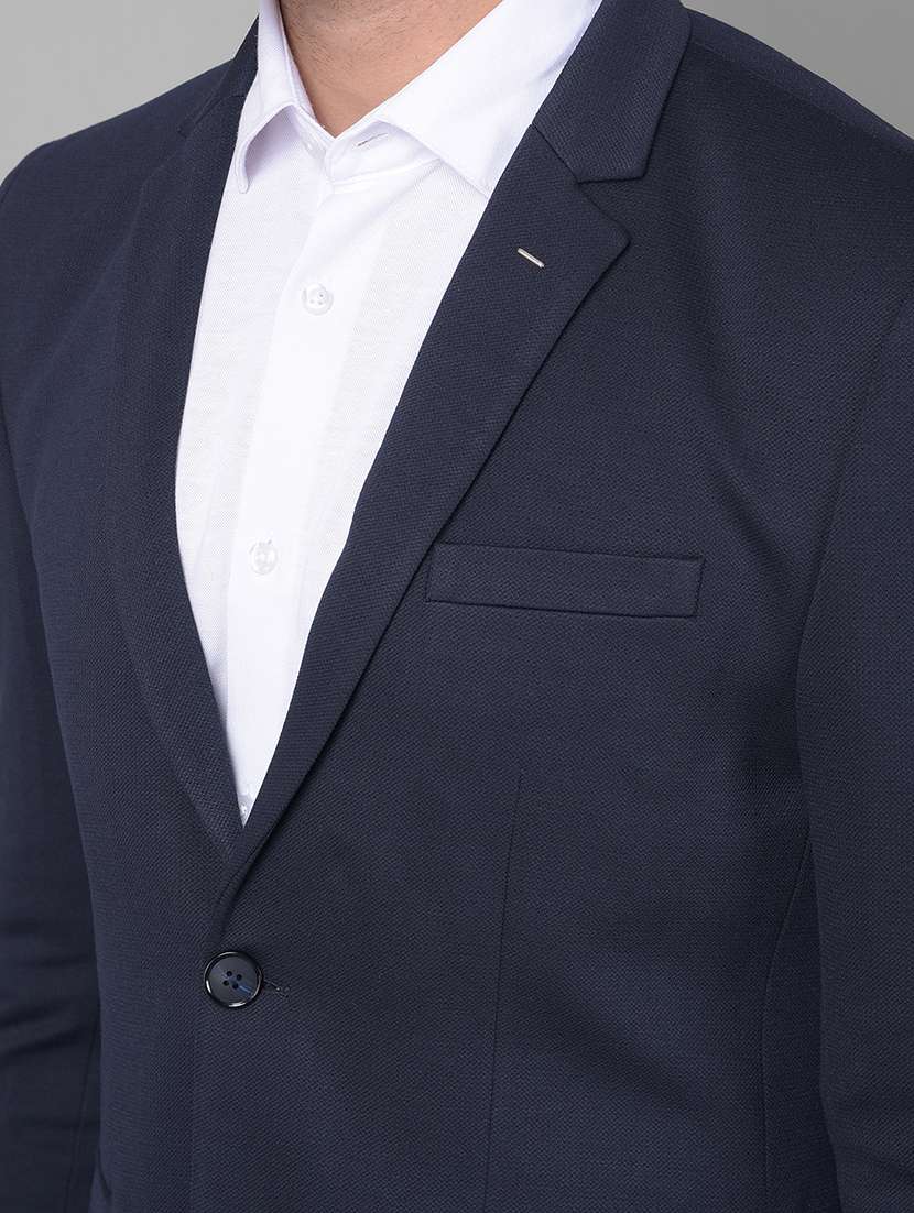 men solid navy blue nylon single breasted casual blazer - 20478733 -  Standard Image - 4