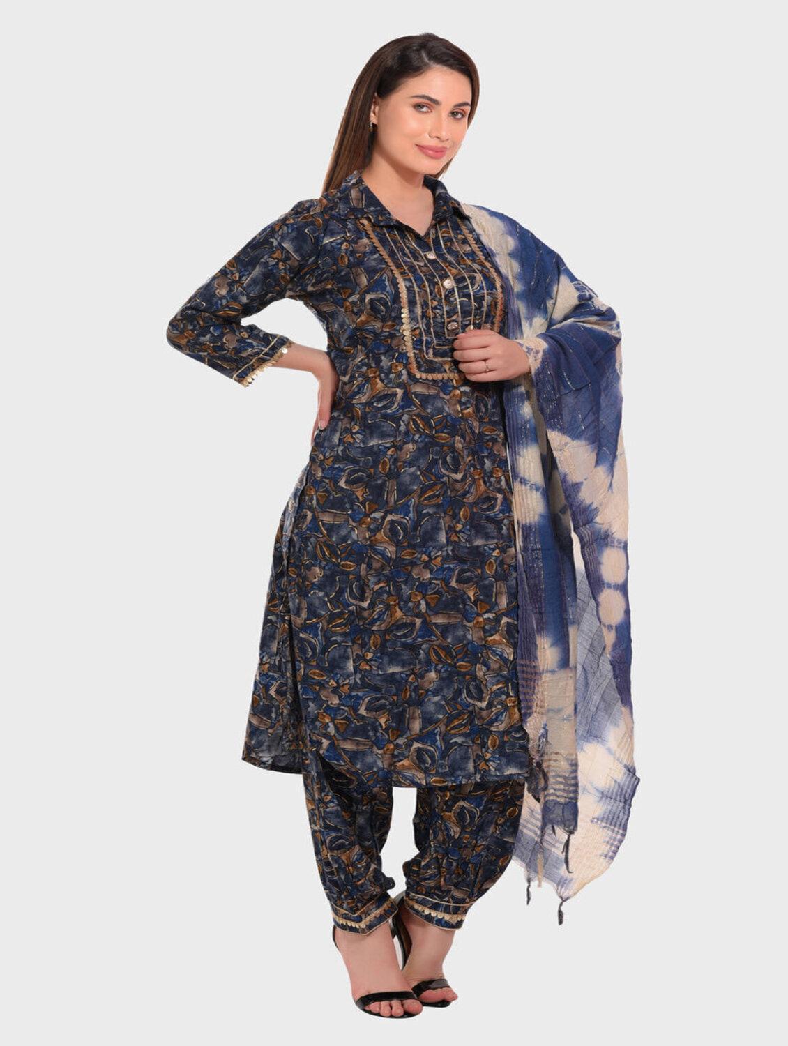 women blue kurta salwar set with dupatta - 20478825 -  Standard Image - 1
