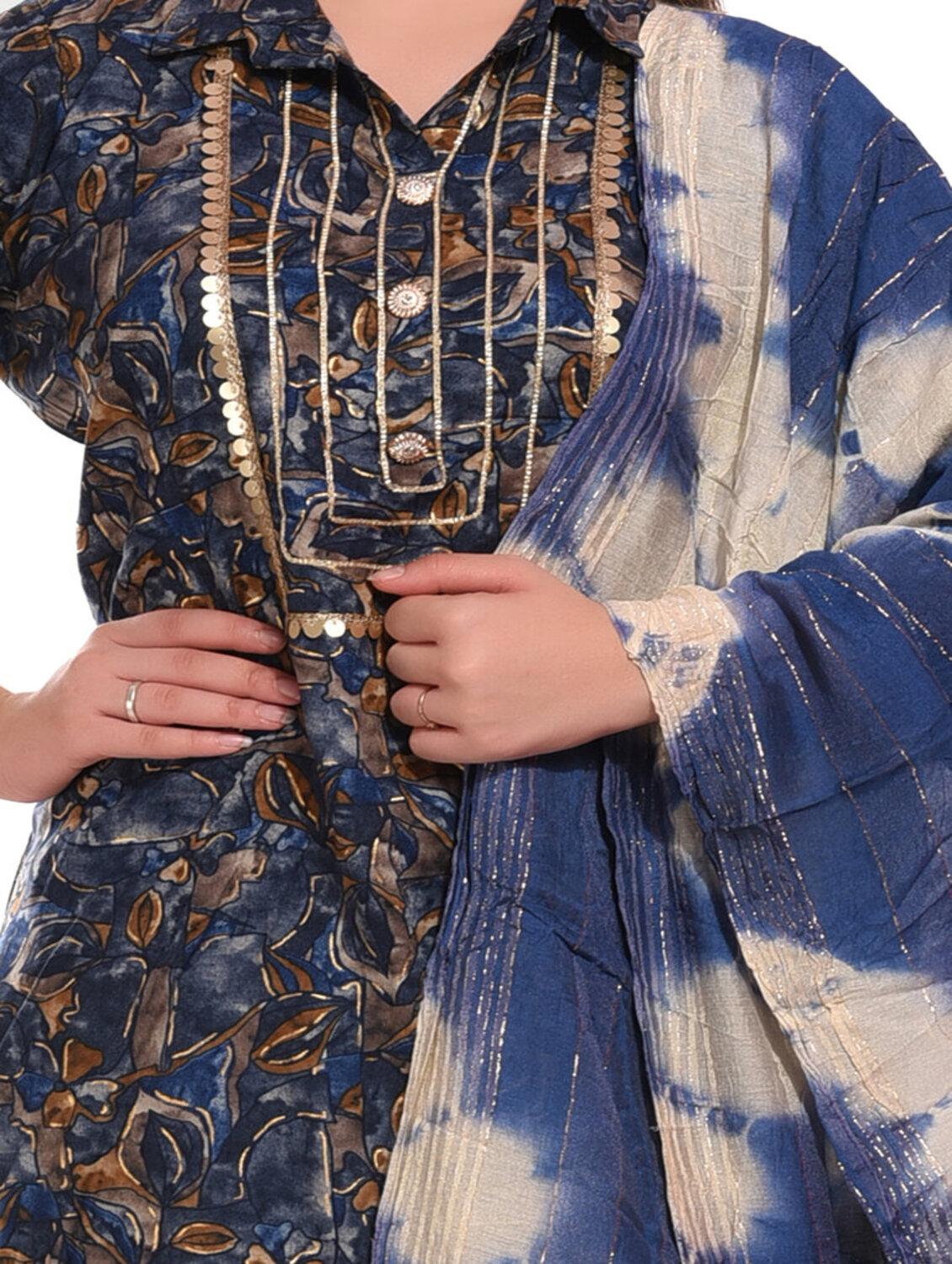 women blue kurta salwar set with dupatta - 20478825 - Standard Image - 4
