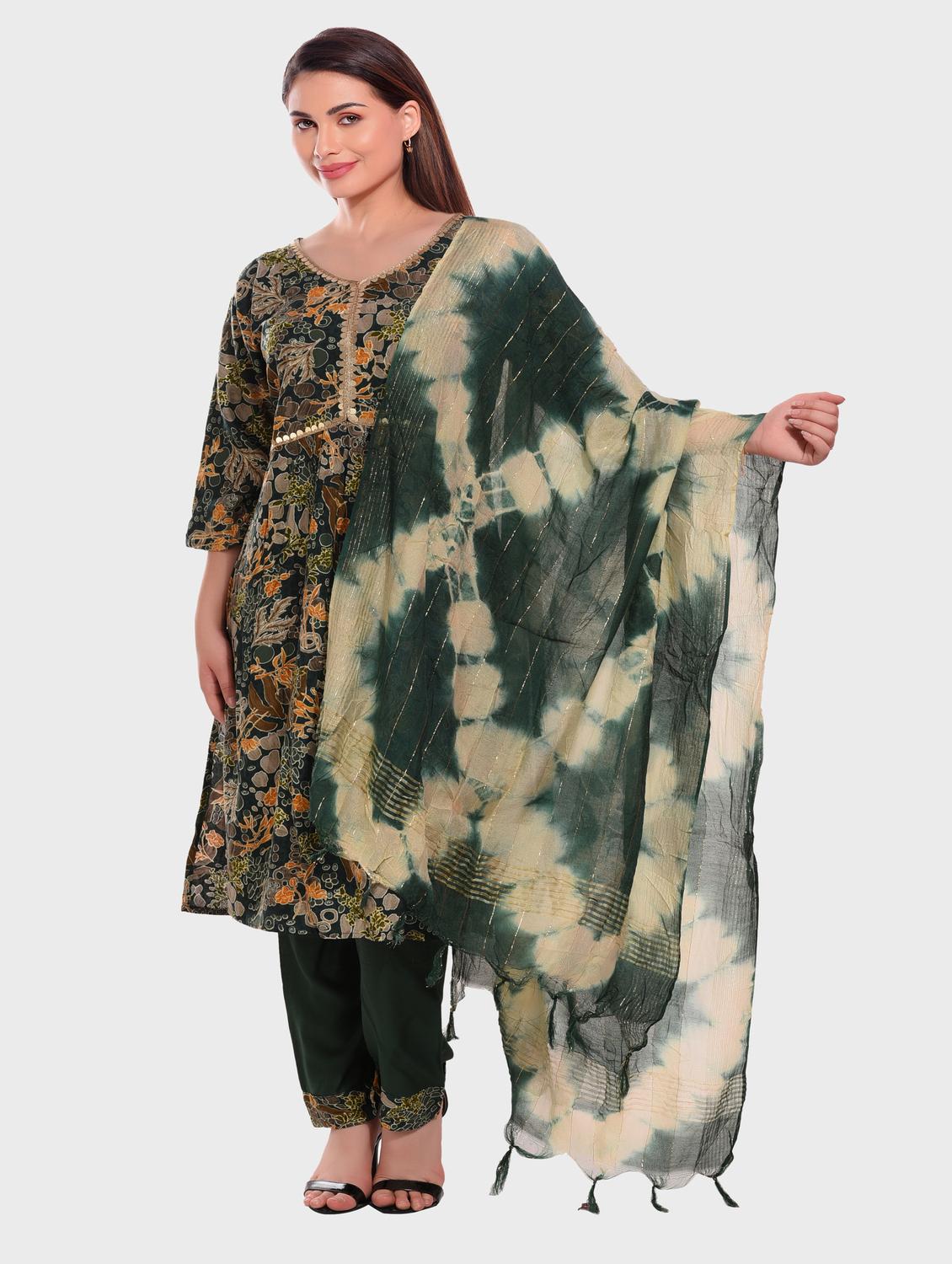 women three quarter sleeve kurta pant with dupatta set - 20478828 - Standard Image - 1