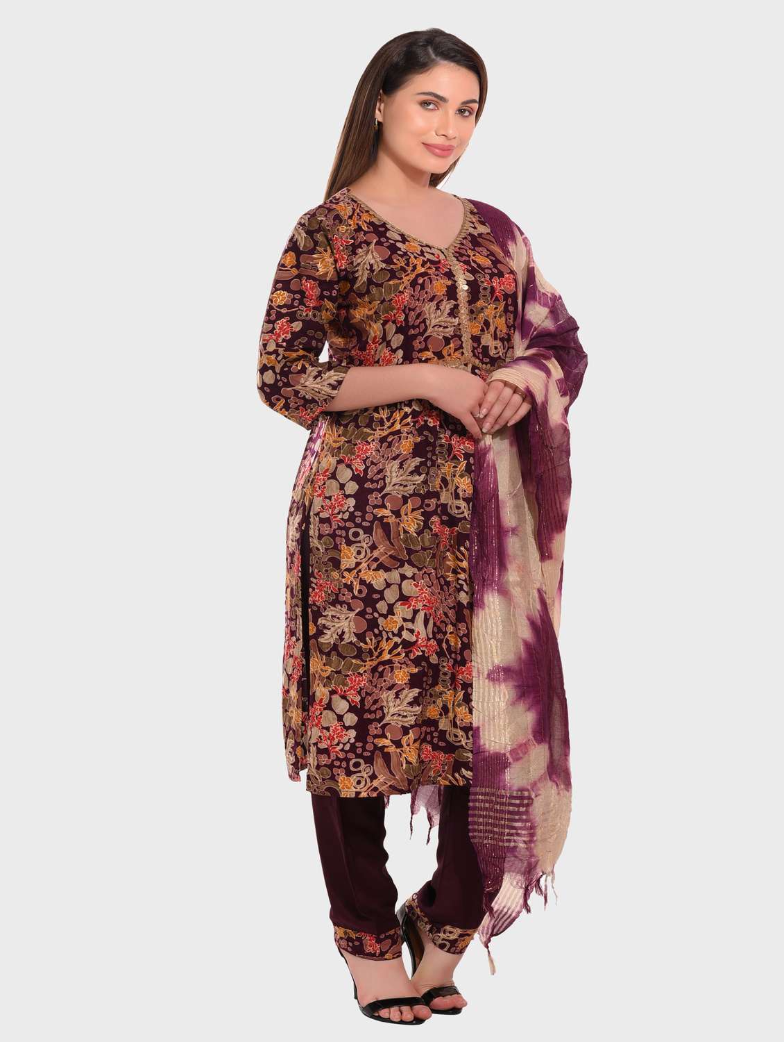 women purple kurta salwar set with dupatta - 20478830 -  Standard Image - 1