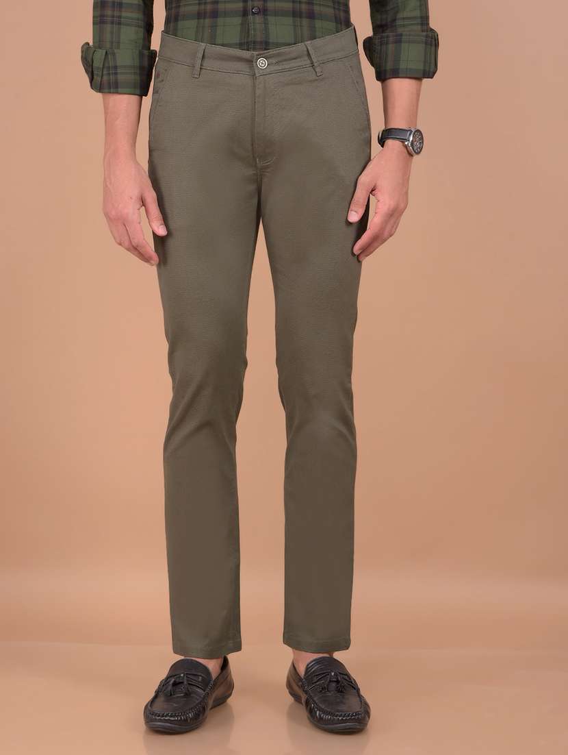 mne solid brown cotton slim fit casual trouser - 20478857 - Zoom Image - 0