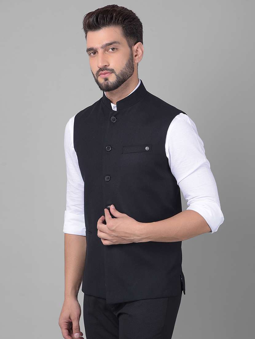 men solid mandarin neck nehru jacket