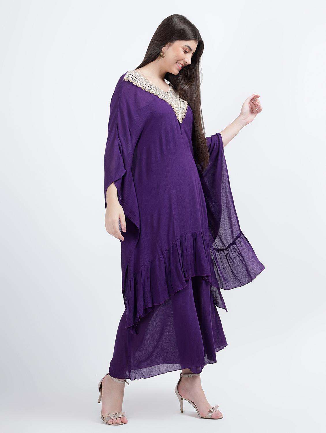 women solid kaftan and palazzo set - 20479012 -  Standard Image - 4