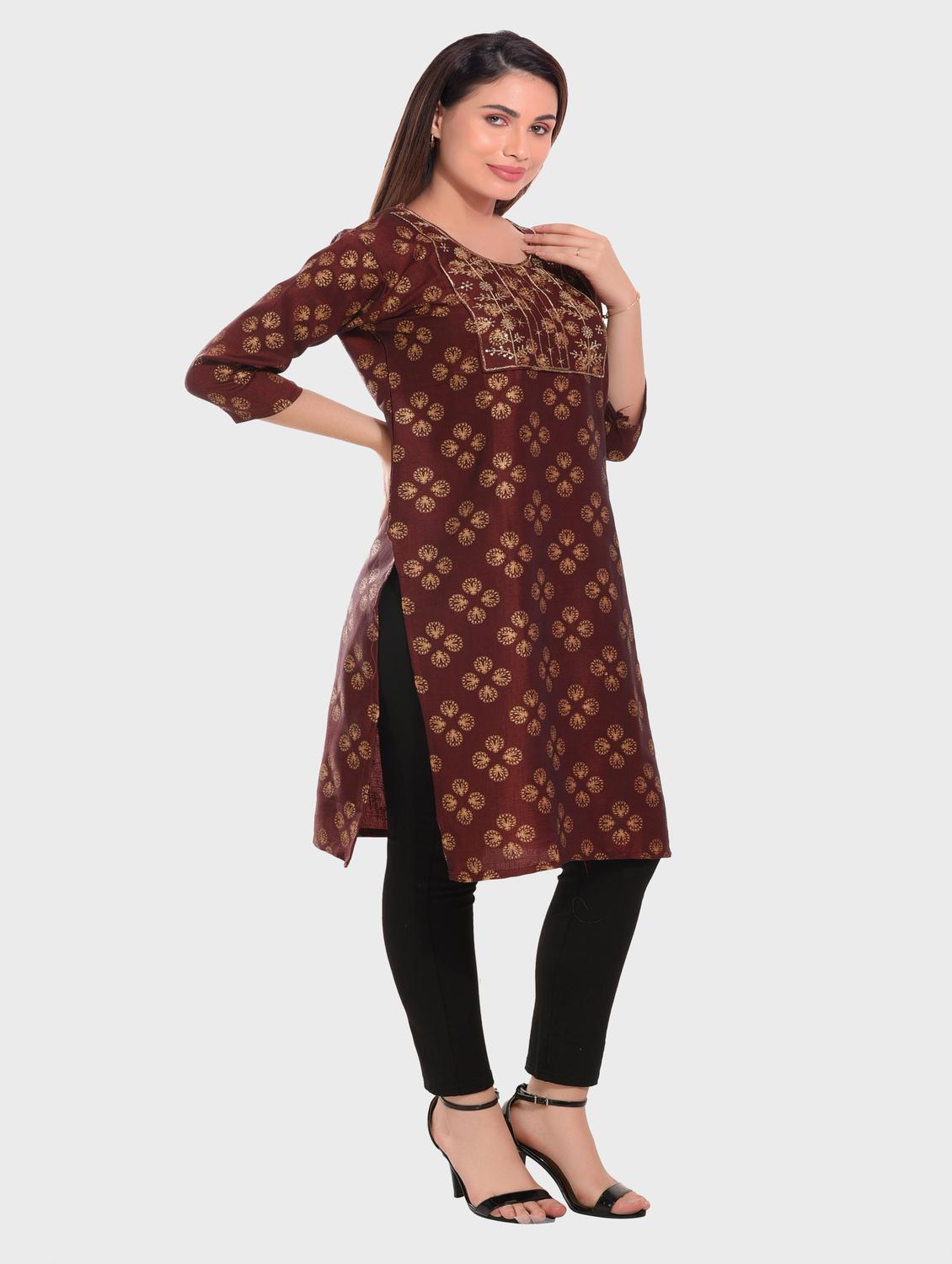 women foil printed straight kurta - 20479163 - Standard Image - 1