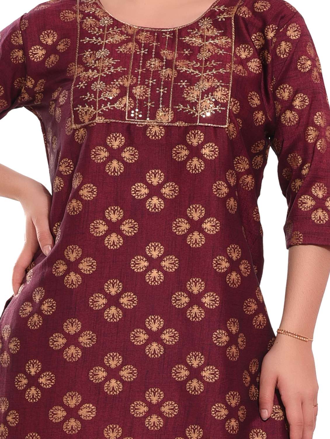 women foil printed straight kurta - 20479165 -  Standard Image - 4