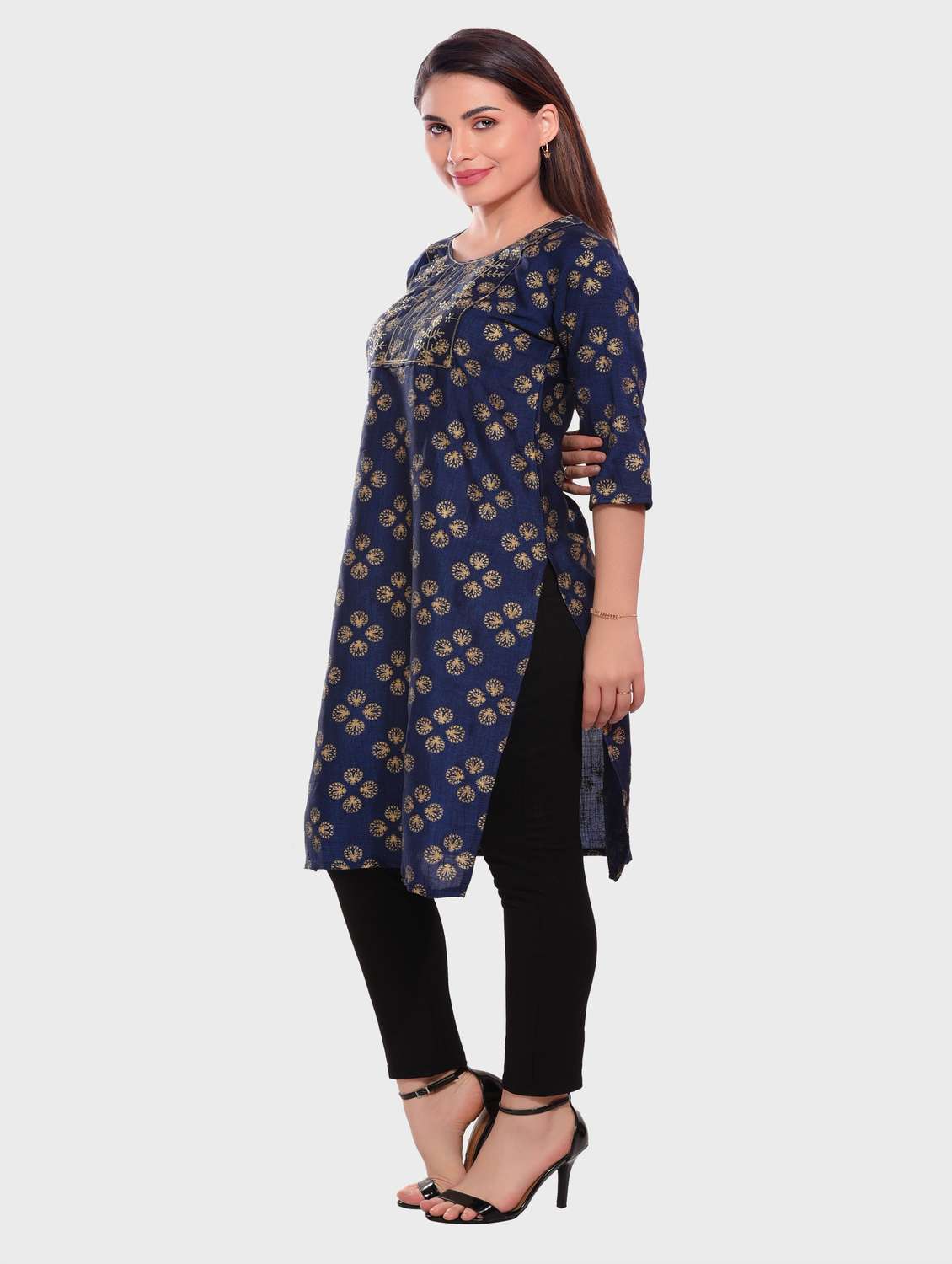 women foil printed straight kurta - 20479166 -  Standard Image - 1