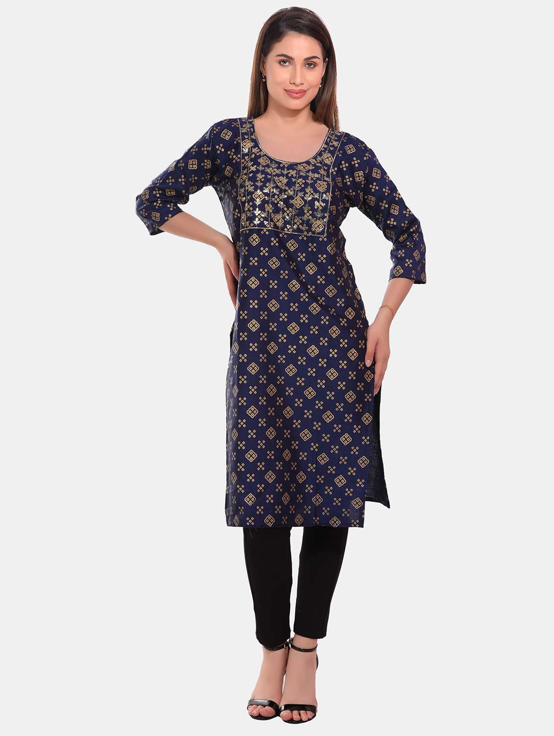 women bandhani printed straight kurta