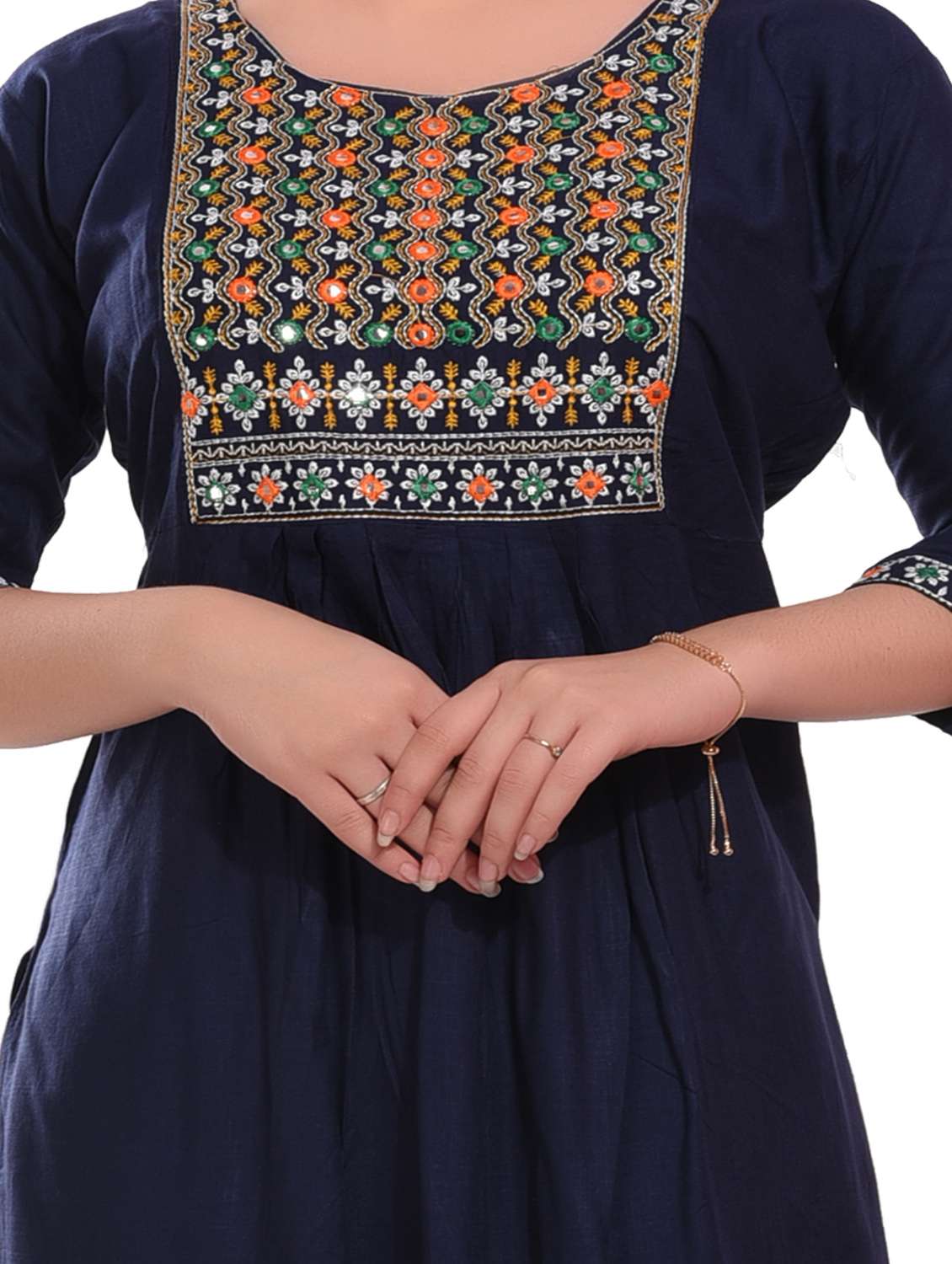 blue embroidered rayon straight kurta - 20479177 -  Standard Image - 4