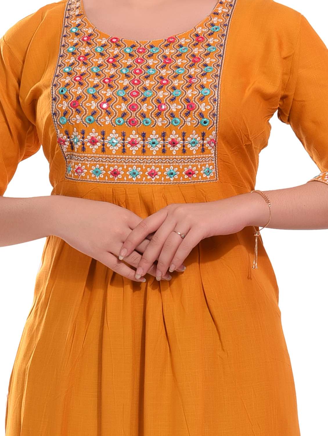 mustard embroidered rayon straight kurta - 20479178 -  Standard Image - 4