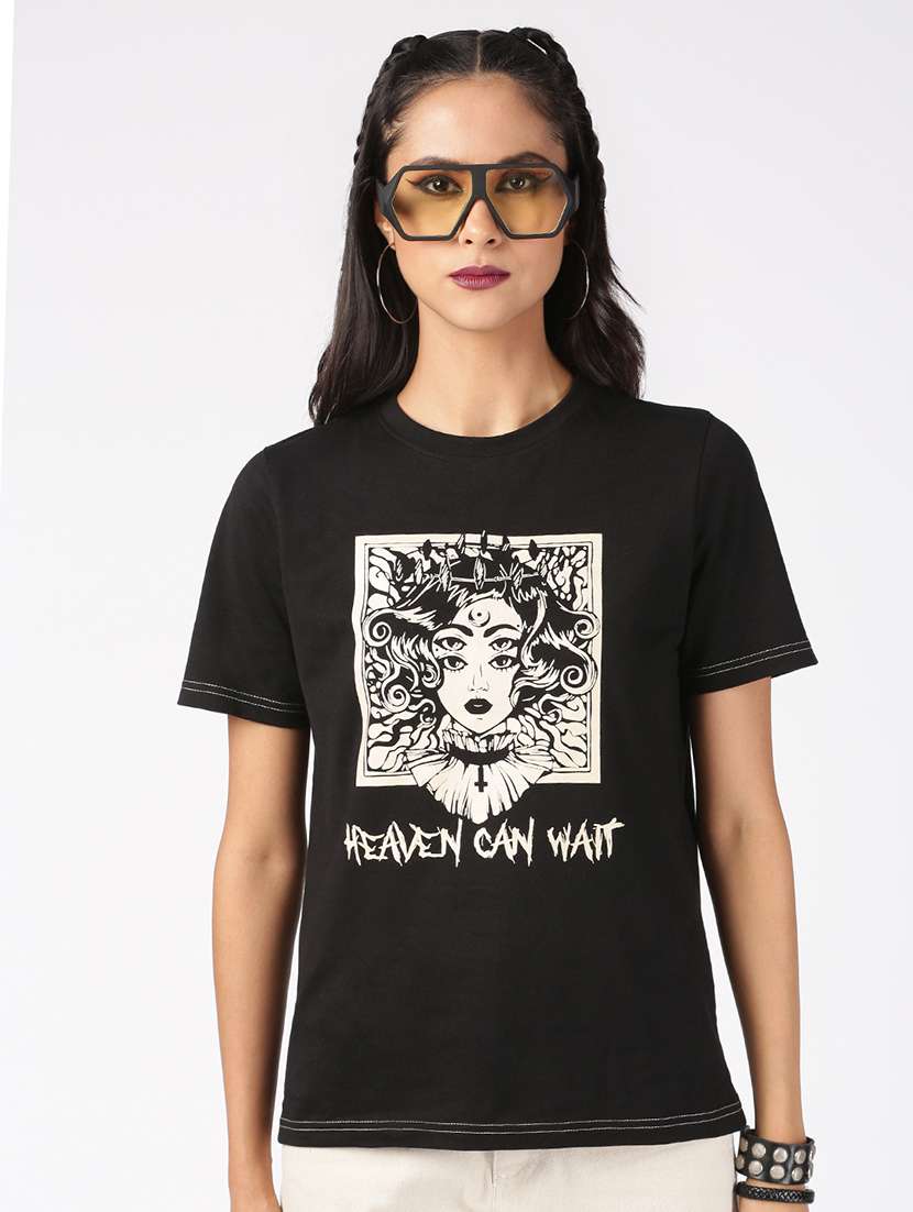 women's front print round neck t-shirt