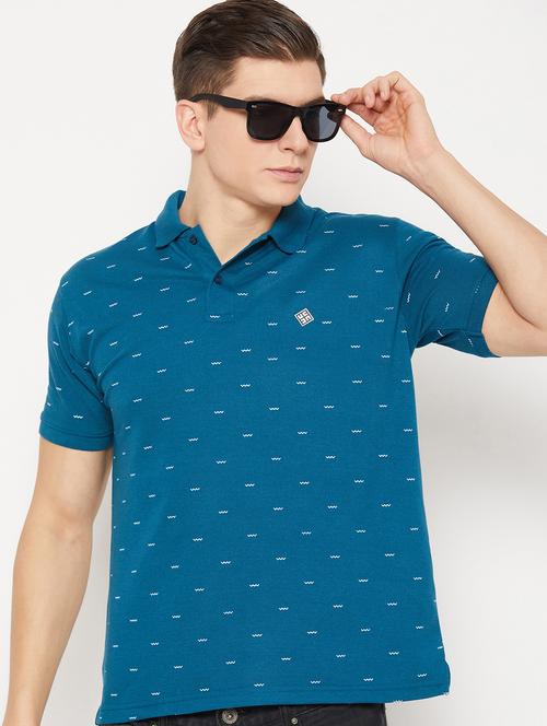 blue micro printed polo t-shirt - 20483763 -  Standard Image - 0