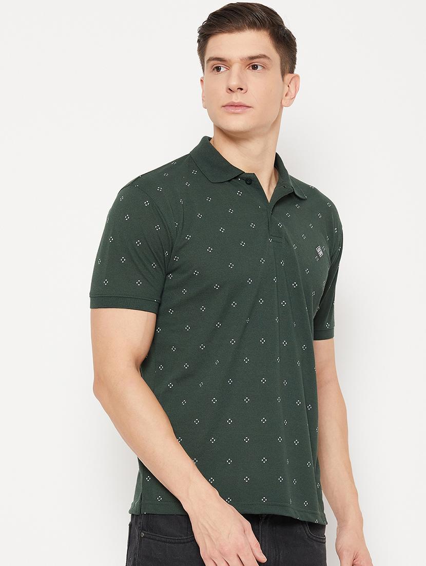 bottle green micro printed polo t-shirt - 20483766 - Standard Image - 1