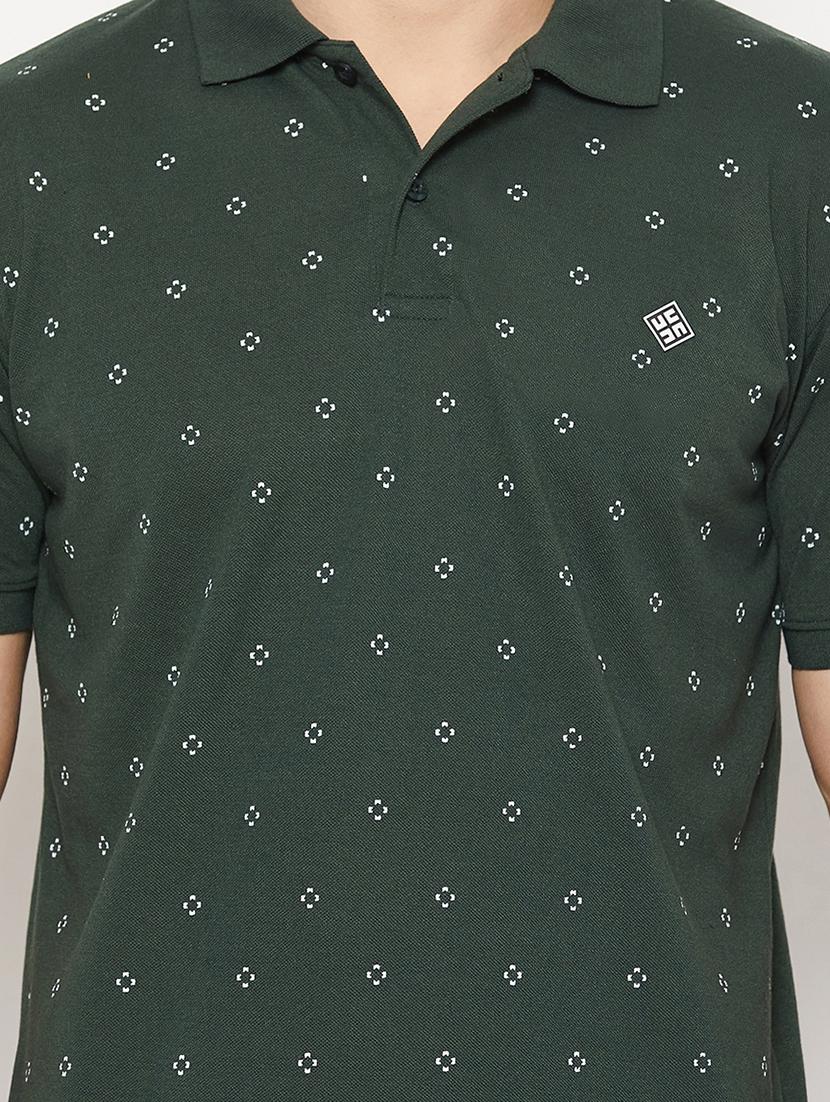 bottle green micro printed polo t-shirt - 20483766 - Standard Image - 4