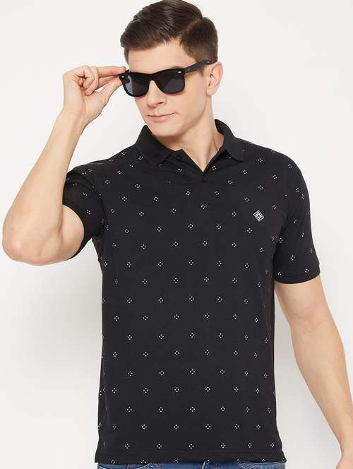black micro printed polo t-shirt - 20483767 -  Standard Image - 0