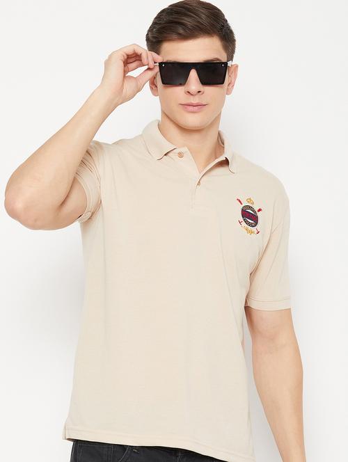 beige solid polo t-shirt - 20483771 - Standard Image - 0