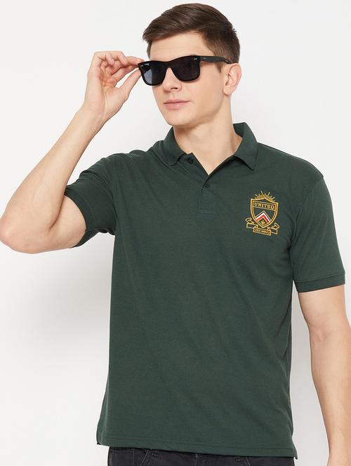 bottle green solid polo t-shirt - 20483780 -  Standard Image - 0