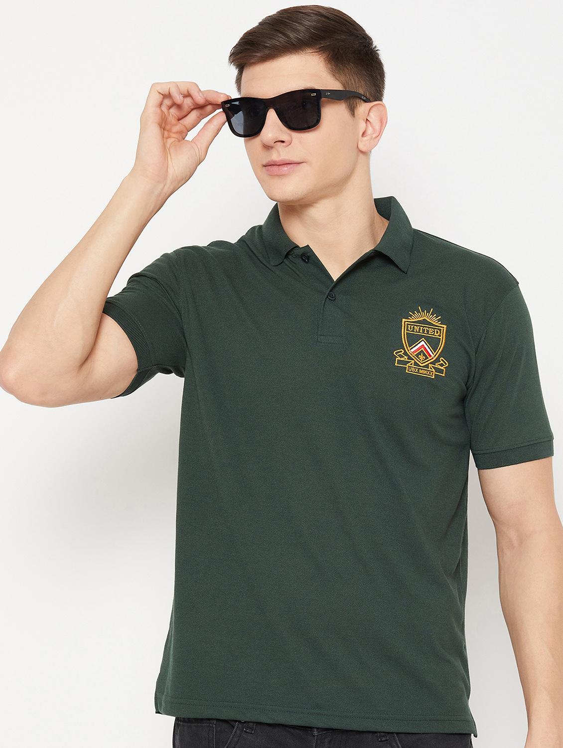 bottle green solid polo t-shirt - 20483780 -  Zoom Image - 0
