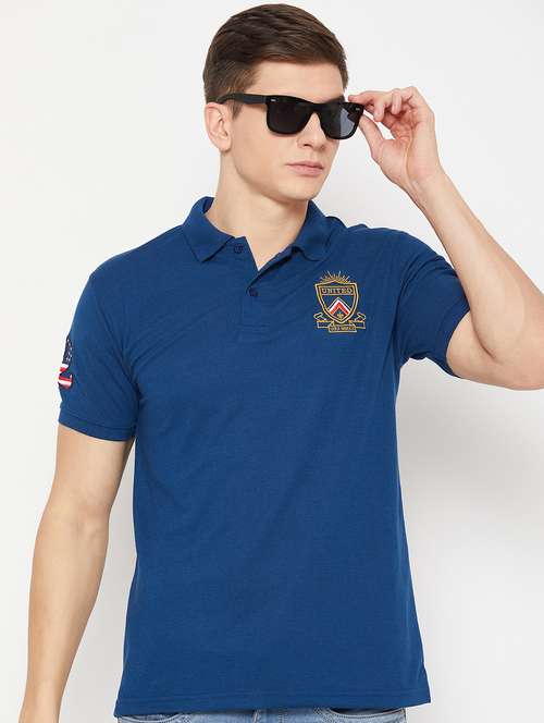 blue solid polo t-shirt - 20483781 - Standard Image - 0