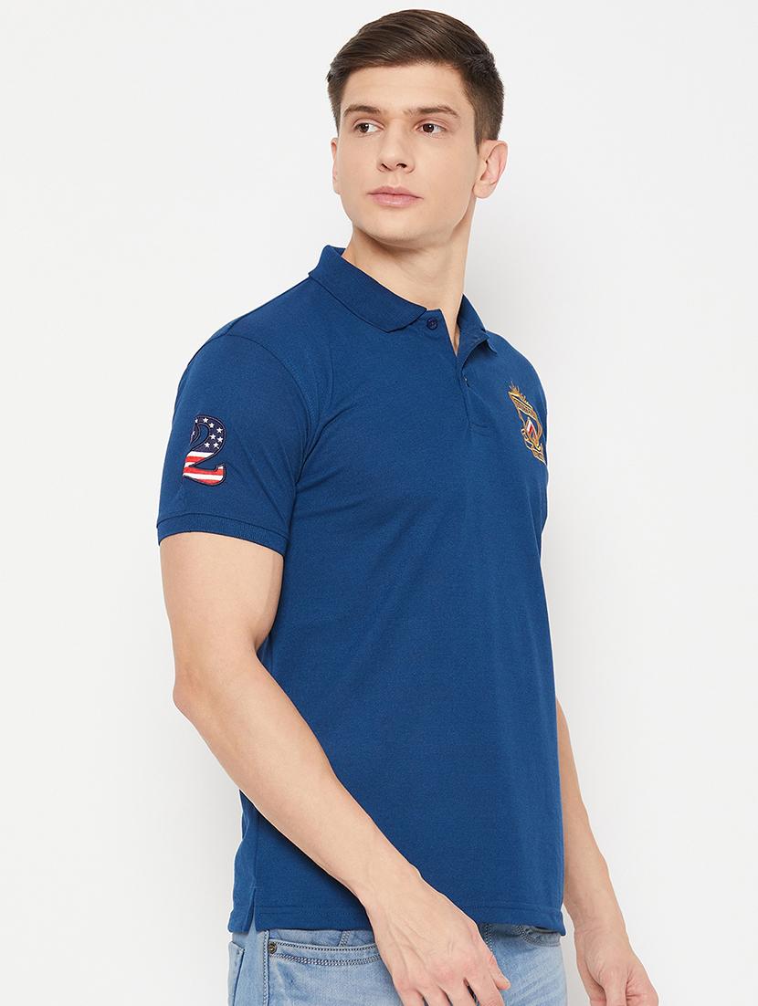 blue solid polo t-shirt - 20483781 - Standard Image - 1