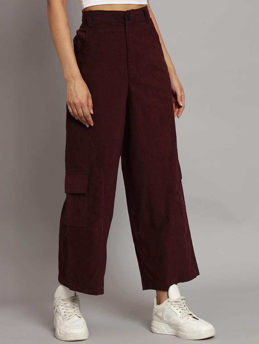 coffee brown solid ankle length cargo - 20483795 -  Standard Image - 1