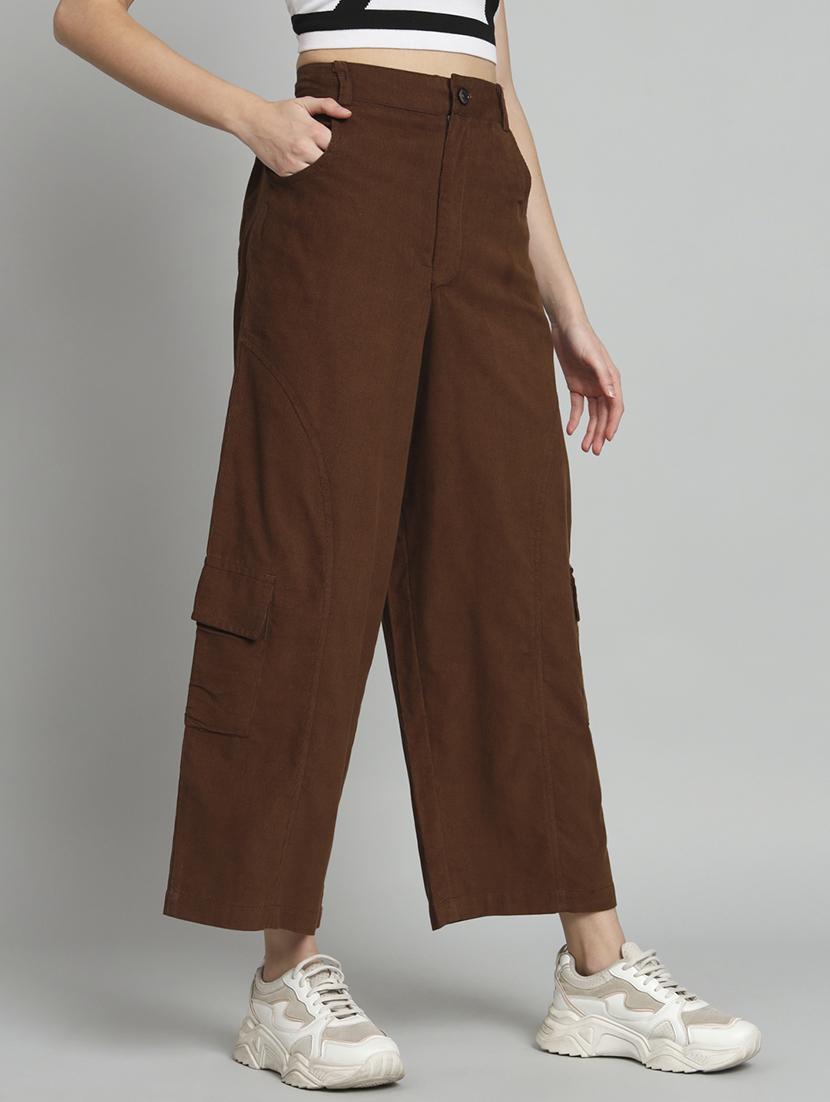 coffee brown solid ankle length cargo - 20483798 -  Standard Image - 1