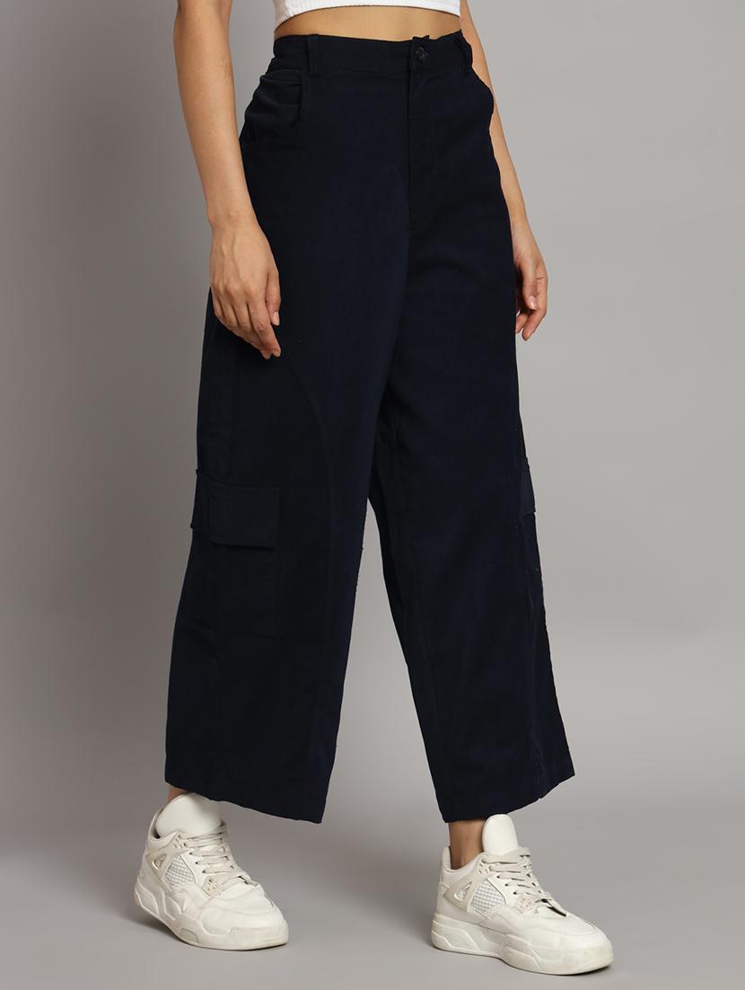 navy blue solid ankle length cargo - 20483799 -  Standard Image - 1