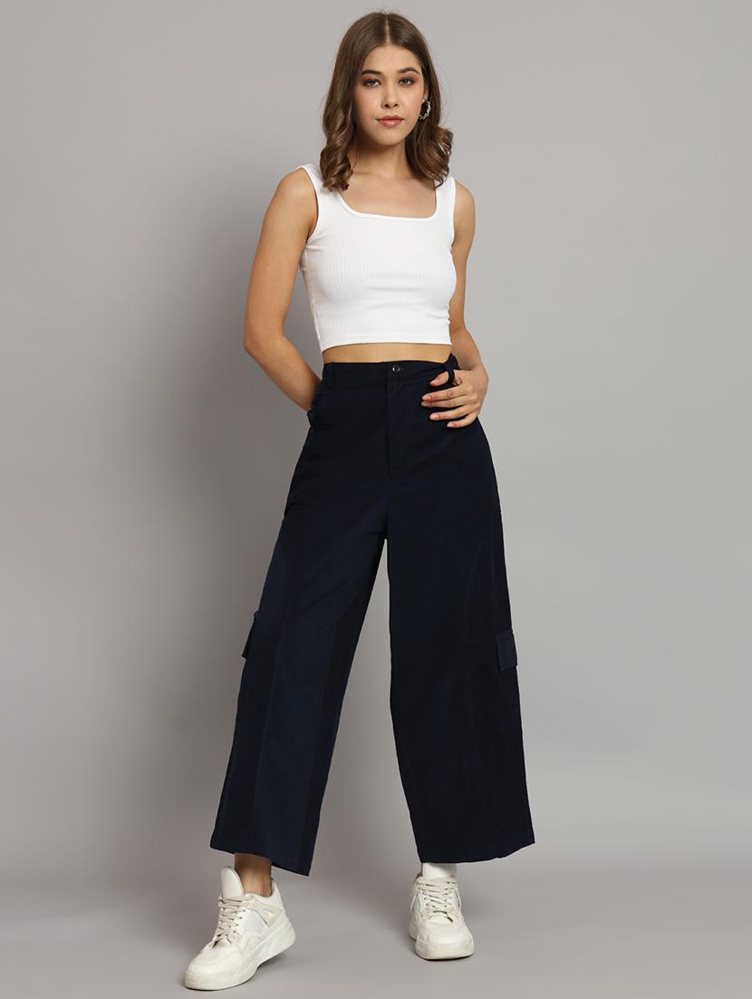 navy blue solid ankle length cargo - 20483799 - Standard Image - 4