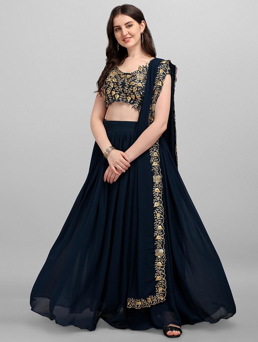 women teal semi-stitched lehenga choli with dupatta - 20483809 - Standard Image - 1