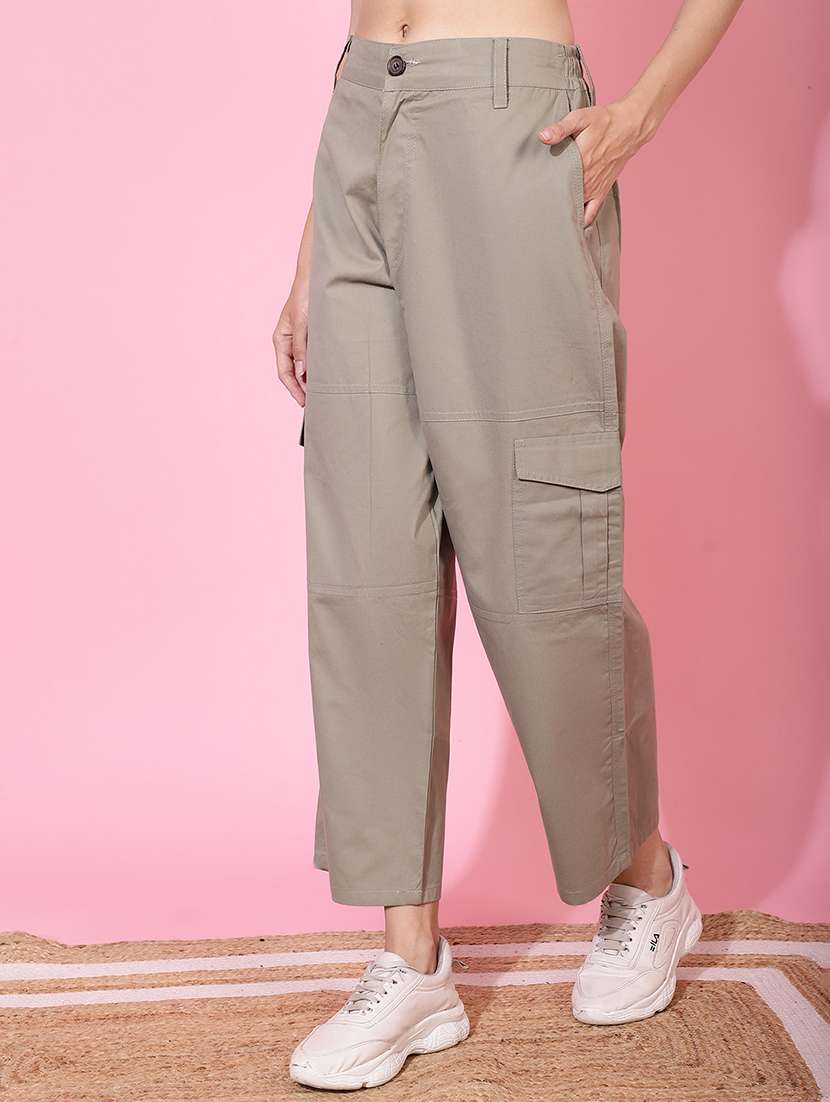men solid beige cotton cargo trouser - 20483859 - Standard Image - 1