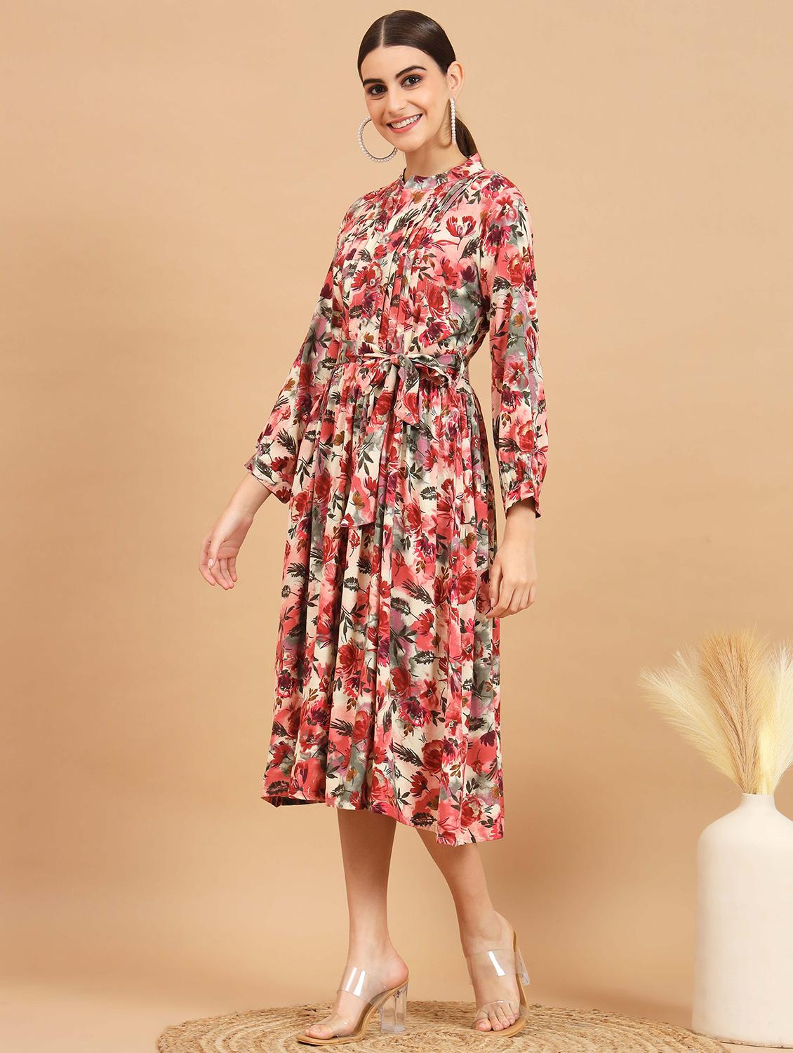 multi color floral fit & flare dress - 20484354 - Standard Image - 1