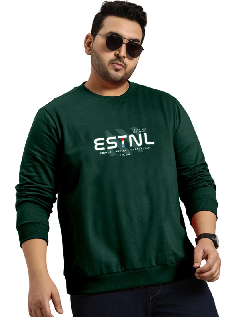 women bottle green fleece chest print sweatshirt