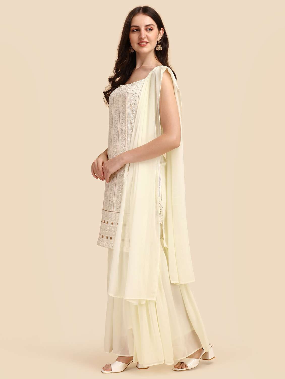 women off-white kurta sharara set with dupatta - 20484563 -  Standard Image - 1