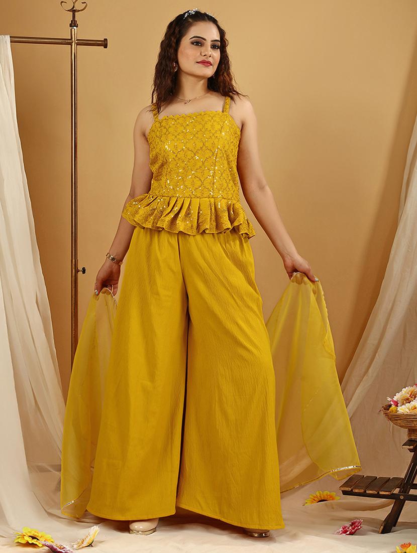 women yellow sequin work fusion set - 20484564 -  Zoom Image - 0