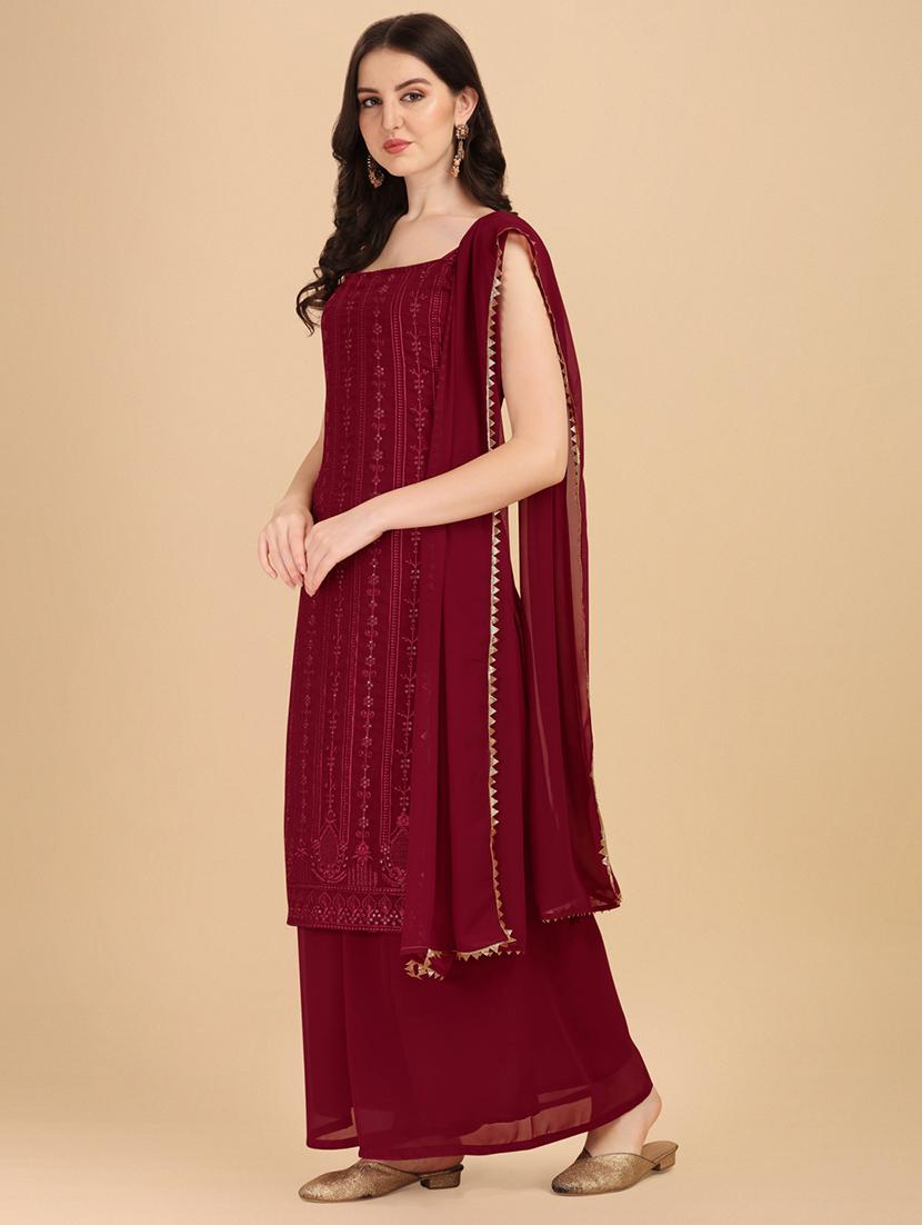 women maroon kurta palazzo set with dupatta - 20484569 - Standard Image - 1