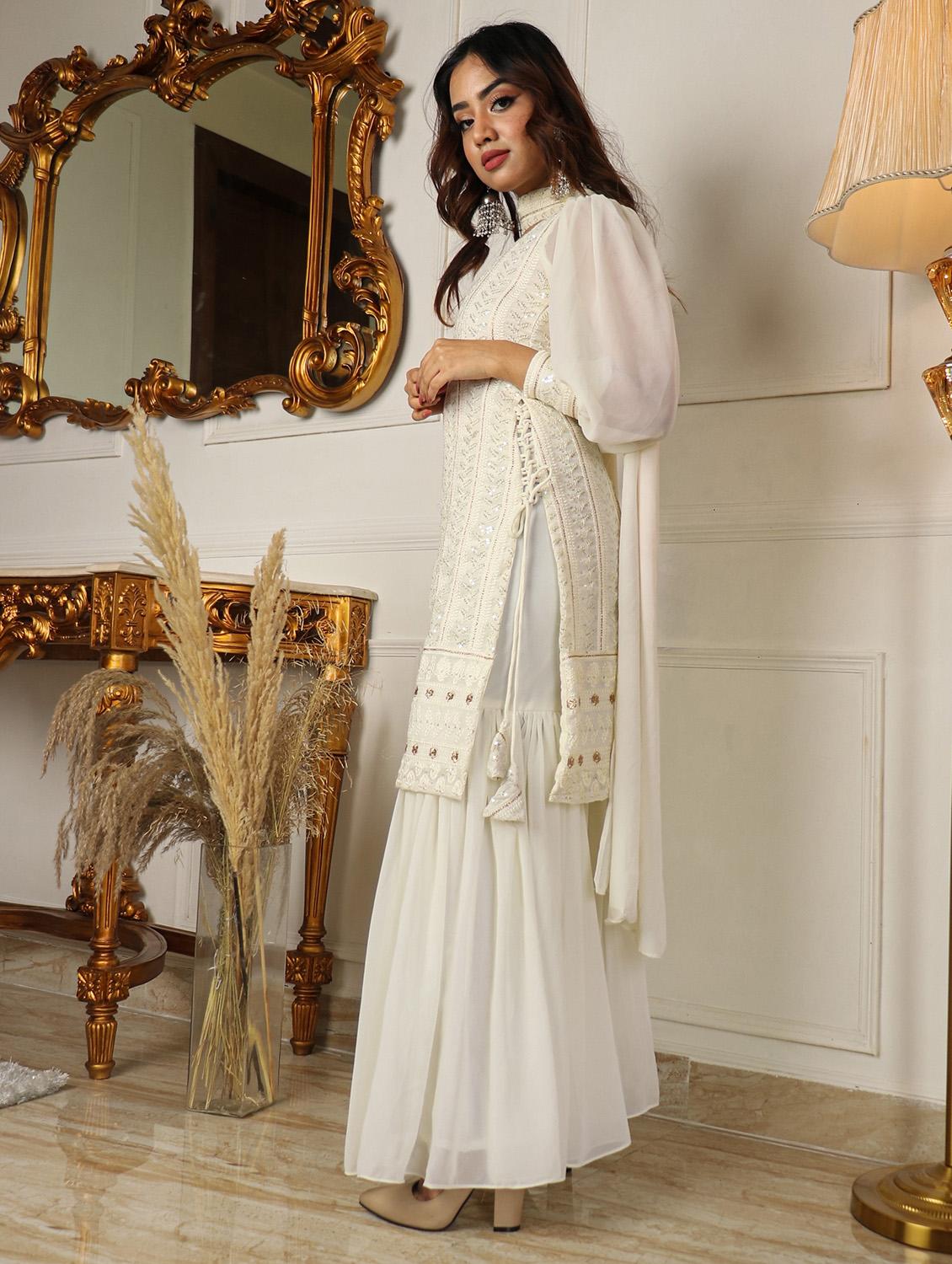 women off white kurta sharara set with dupatta - 20484571 - Standard Image - 1