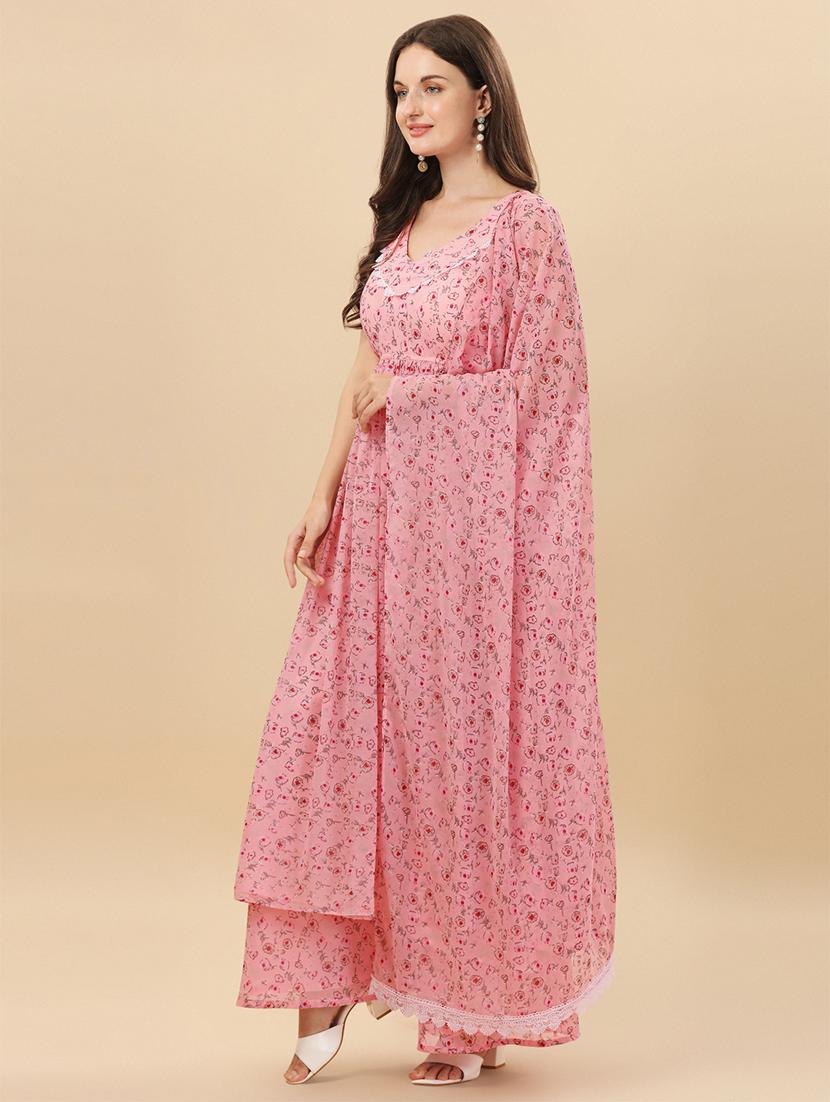 pink kurta palazzo set with dupatta - 20484595 - Standard Image - 1