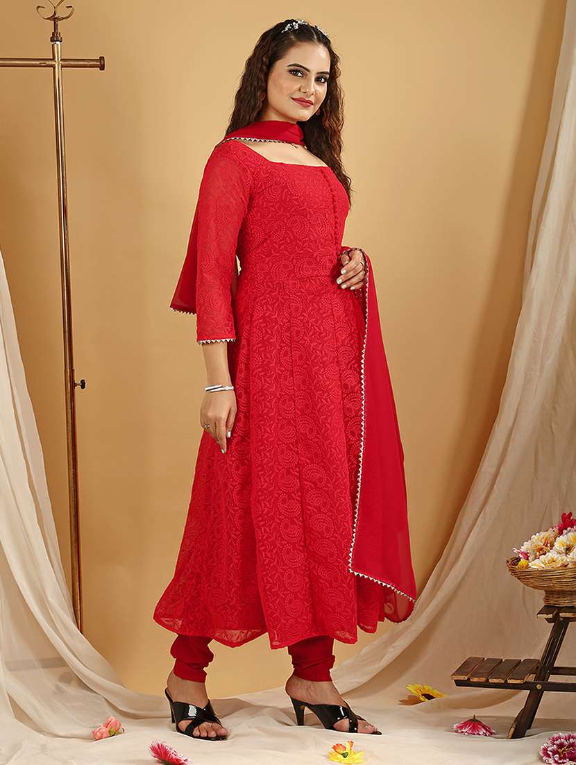 red kurta churidaar set with dupatta - 20484602 -  Standard Image - 1