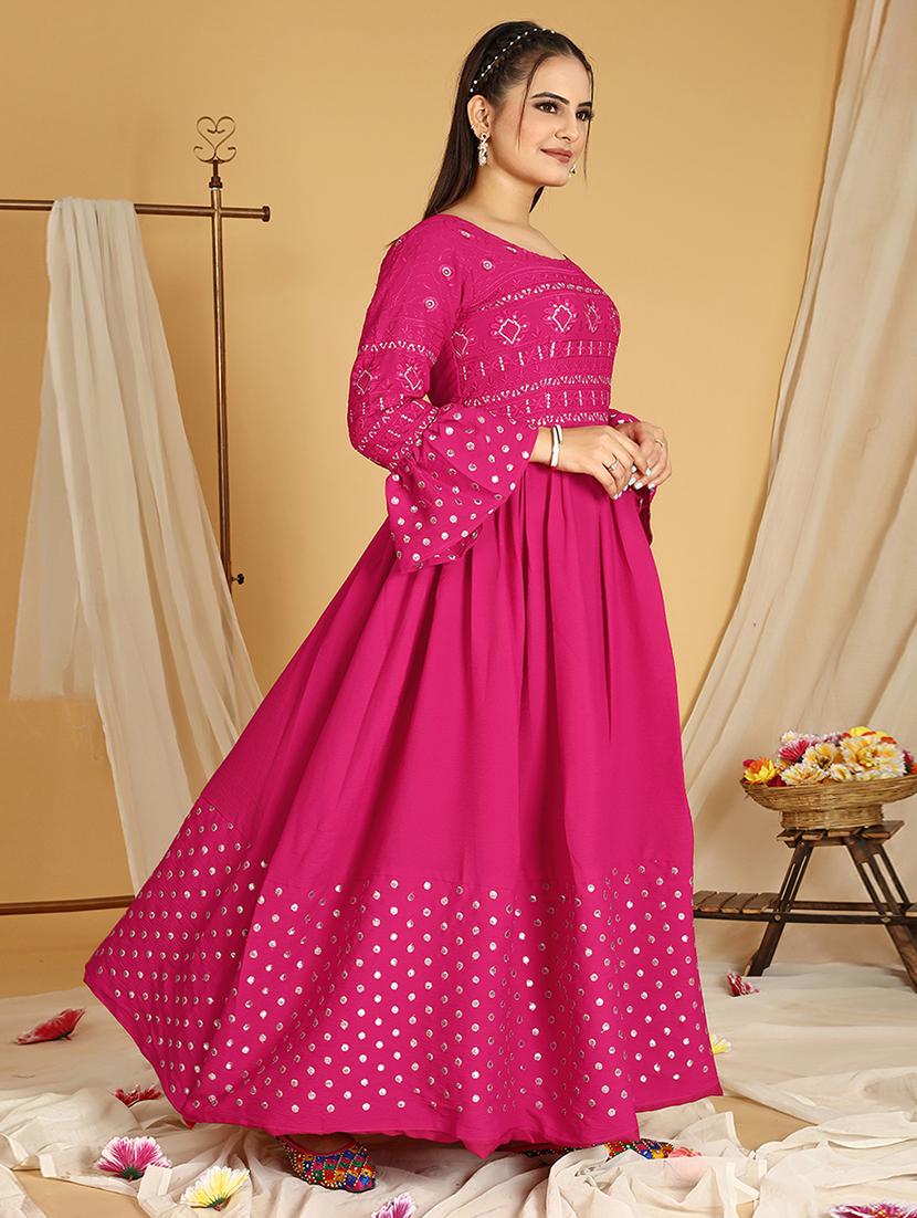 women bell sleeved embroidered fit & flare gown - 20484633 -  Standard Image - 1