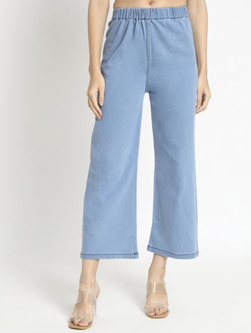 women solid light blue denim wide leg jegging - 20484661 - Standard Image - 0
