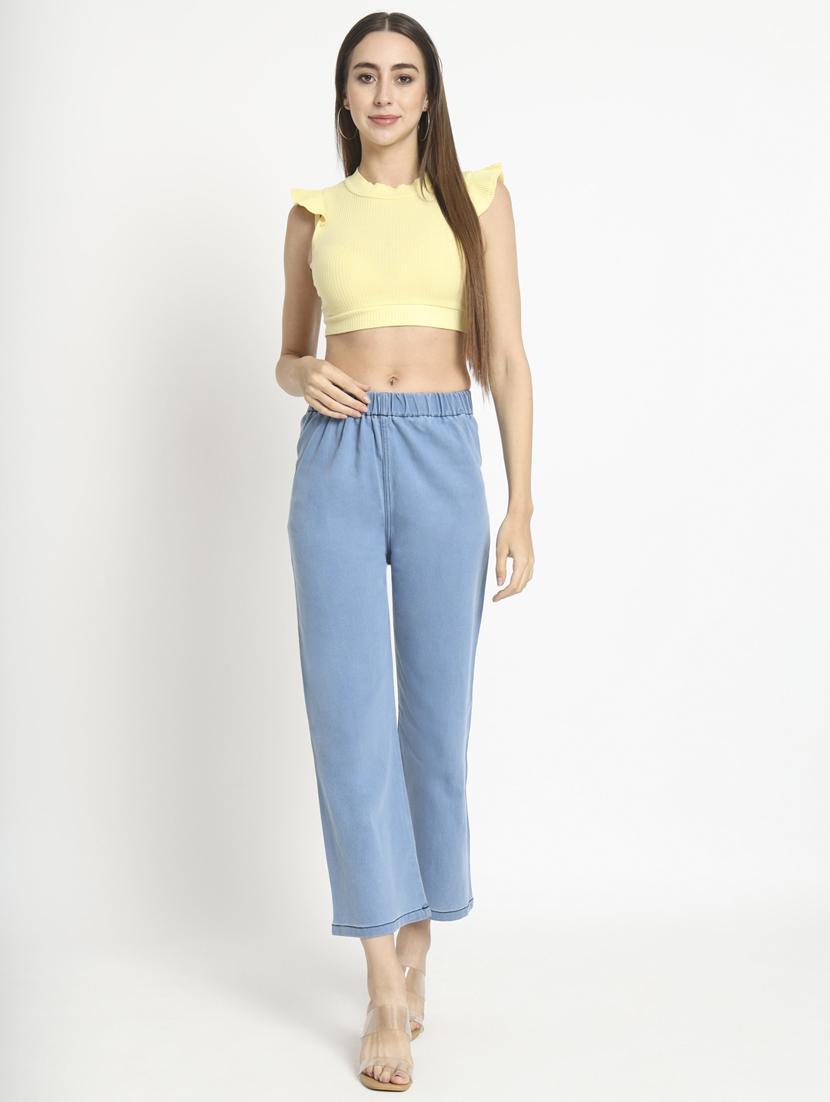 women solid light blue denim wide leg jegging - 20484661 - Standard Image - 4