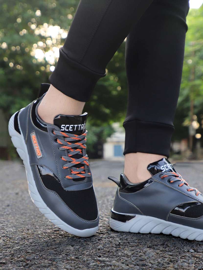 grey synthetic lace up sneakers - 20484838 - Standard Image - 1